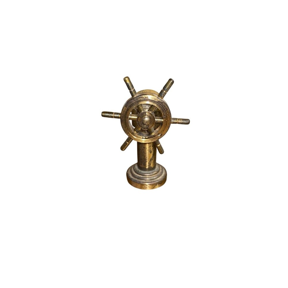 Vintage Miniature Brass Nautical Ship Wheel With Compass